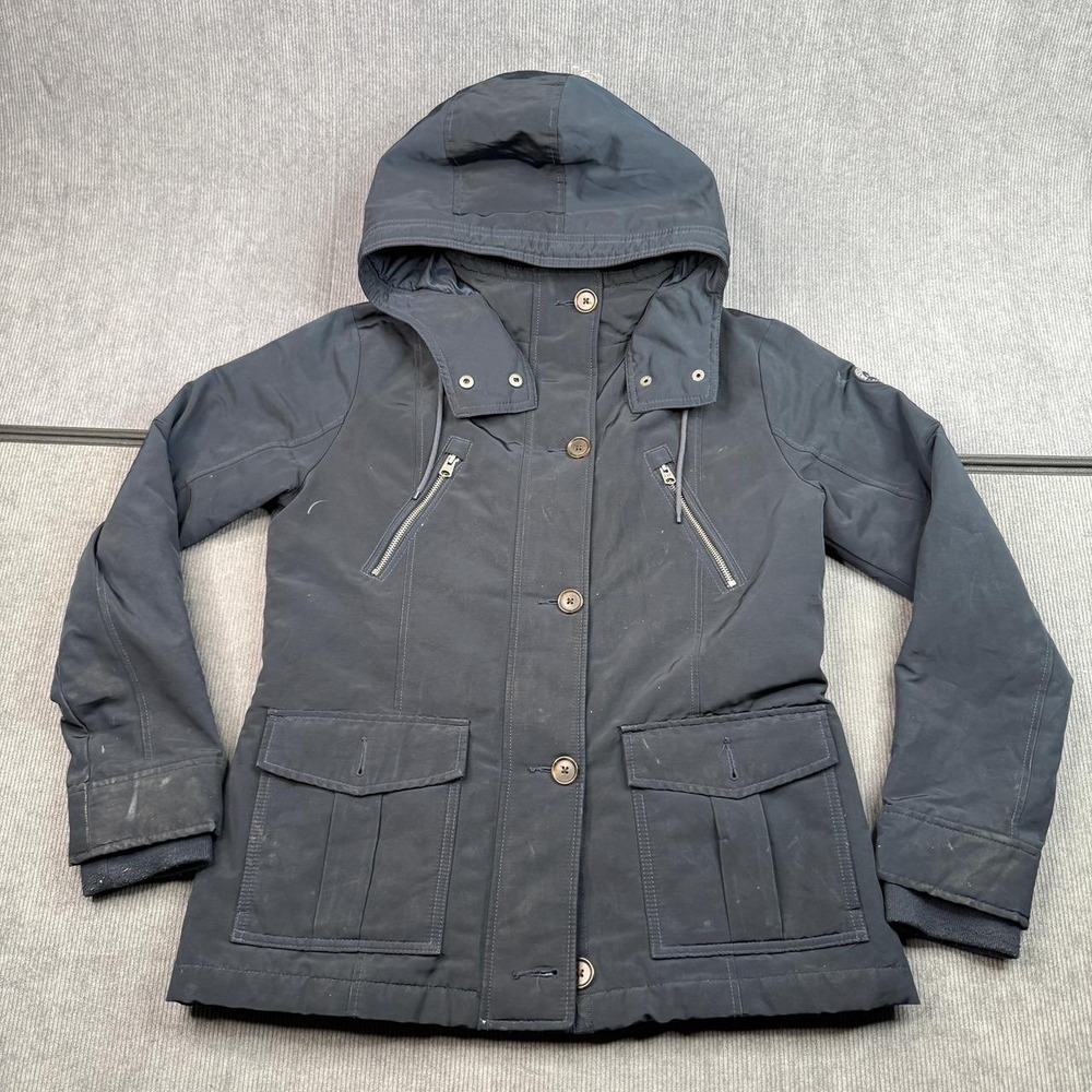 Abercrombie & Fitch Womens Utility Parka Jacket Hooded Water Resistant Blue Med